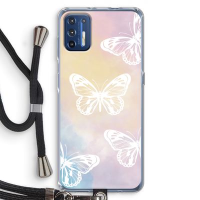 White butterfly: Motorola Moto G9 Plus Transparant Hoesje met koord