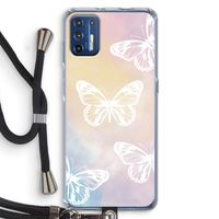 White butterfly: Motorola Moto G9 Plus Transparant Hoesje met koord