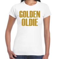 Verkleed T-shirt dames - golden oldie - wit - glitter goud - themafeest fout/goud/stout Verkleed T-shirt dames - golden oldie - wit - glitter goud - themafeest fout/goud/stout