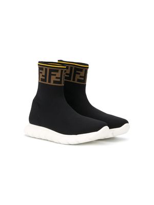 Fendi Kids baskets montantes en maille à empiècement monogrammé - Noir