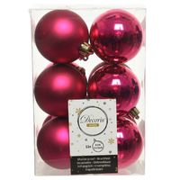 12x Kunststof kerstballen glanzend/mat bessen roze 6 cm kerstboom versiering/decoratie   -