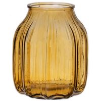 Bellatio Design Bloemenvaas klein - geel glas - D14 x H16 cm - Vazen - thumbnail