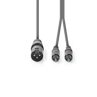 XLR-Audiokabel | XLR 3-pins male - 2x RCA male | 3,0 m | Grijs - thumbnail