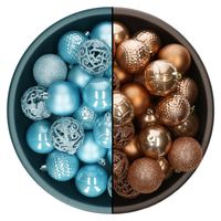 Decoris kerstballen - 74x st - camel bruin en ijsblauw - 6 cm - kunststof - Kerstbal
