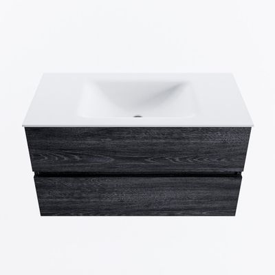 MONDIAZ VICA 90cm badmeubel onderkast Antracite 2 lades. Wastafel CLOUD midden zonder kraangat, kleur Talc.