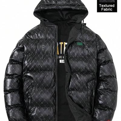 Bon&Bon Heren Winterjas Zwart - Gewatteerd met Grafische Print S