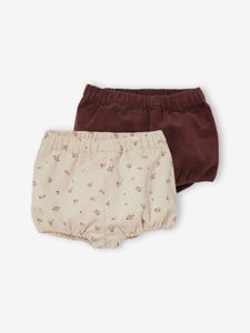 Set van 2 fluwelen bloomers voor babymeisjes bordeauxrood/beige bob