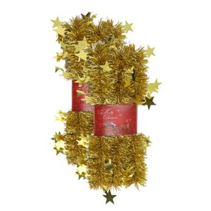 2x stuks lametta kerstslingers met sterretjes goud 200 x 6,5 cm