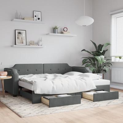 Slaapbank onderschuifbed en lades 90x190 cm stof donkergrijs