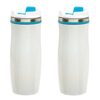 Set van 2x stuks rVS Warmhoudbeker/isoleerbeker winter wit met turquoise 400 ml