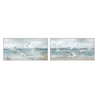 Schilderij Home ESPRIT Blauw Wit Mediterrane Zeemeeuw 140 x 3,7 x 70 cm (2 Stuks)