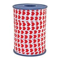 Lint - Wit met Rode Harten - 10 mm x 230 m - Per rol