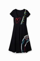 Wijd uitlopende en arty tricot jurk - BLACK - XS