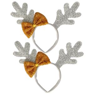 Kerst diadeems - 2x - rendier gewei - strik - zilver - haarband - kerstaccessoires