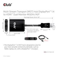 CLUB3D Multi Stream Transport (MST) Hub DisplayPort 1.4 to HDMI Dual Monitor 4K60Hz M/F - thumbnail