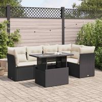 6-delige Loungeset met kussens poly rattan zwart