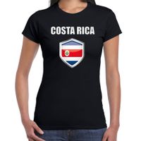 Costa Rica landen supporter t-shirt met Costa Ricaanse vlag schild zwart dames - thumbnail