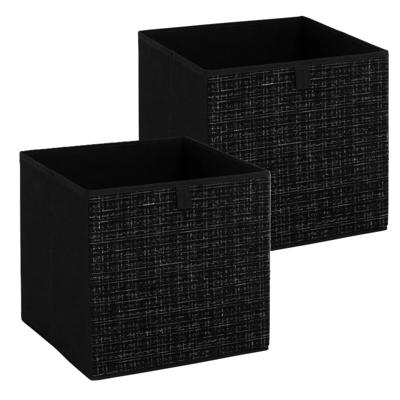 Opbergbox kastmand - 2x - zwart/tweed - 31 x 31 x 31 cm - opbergers