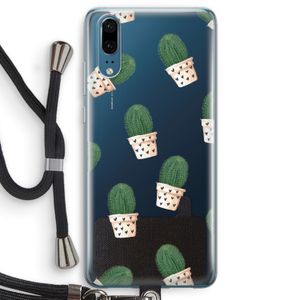 Cactusprint roze: Huawei P20 Transparant Hoesje met koord