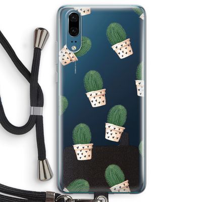 Cactusprint roze: Huawei P20 Transparant Hoesje met koord