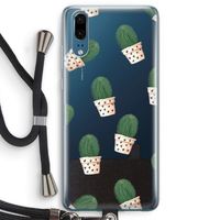 Cactusprint roze: Huawei P20 Transparant Hoesje met koord
