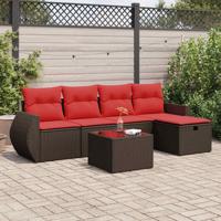 6-delige Loungeset met kussens poly rattan bruin