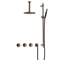 Hotbath Cobber - CB7067 - Inbouw Regendoucheset - Verouderd Messing - 2 Stopkranen - Thermostatisch - Plafondbuis 15 cm - Hoofddouche 200 mm - Staafhanddouche - Glijstang 900 mm - Waterbesparend