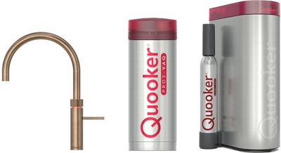 Quooker Fusion Round messing patina met PRO3 boiler en CUBE reservoir 5-in-1 kokend water kraan