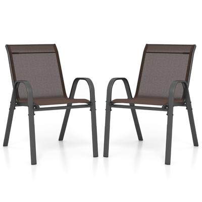 Set van 2 Terrasstoelen Stapelbare Metalen Eetkamerstoel met Armleuningen Tuinstoel van Ademende-Bruin