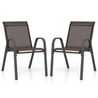 Set van 2 Terrasstoelen Stapelbare Metalen Eetkamerstoel met Armleuningen Tuinstoel van Ademende-Bruin