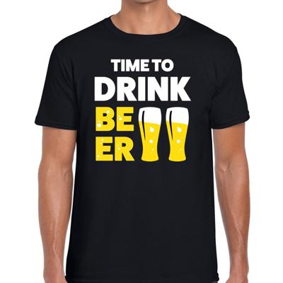 Time to drink Beer - tekst t-shirt - zwart - voor heren - Thema feest shirts - BIER Drinken