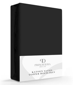 Primaviera Deluxe Katoen-Satijn Topper Hoeslaken Zwart-180 x 220 cm
