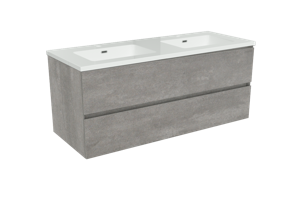 Storke Edge zwevend badkamermeubel 120 x 46 cm beton donkergrijs met Diva dubbele wastafel in glanzend composiet marmer