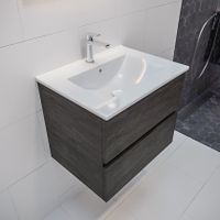 Mondiaz Vica Denia badmeubel eiken donker bruin 60 cm 2 lades keramiek enkele spoelbak midden 1 kraangat