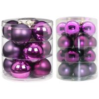 Kerstversiering glazen kerstballen paars 6-8 cm pakket van 32x stuks - thumbnail