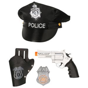 Carnaval verkleed politiepet - zwart - met pistool/badge - heren/dames - verkleedkleding accessoires