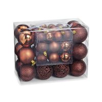 50x stuks kunststof kerstballen bruin 3, 4 en 6 cm   - - thumbnail