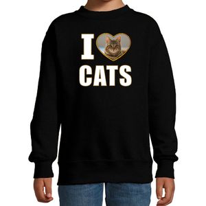 I love cats sweater / trui met dieren foto van een bruine kat zwart voor kinderen