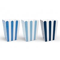 24x stuks gestreepte popcorn/snoep bakjes blauw