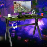 Gamingtafel Bureau Computertafel met Bekerhouder Koptelefoonhaak en Muismat Gamertafel voor Thuis Kantoor Slaapzaal Zwart - thumbnail