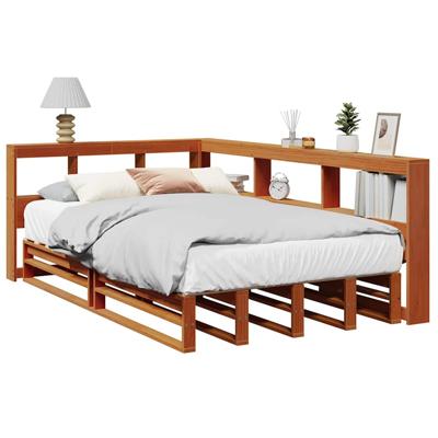Bed met boekenkast zonder matras grenenhout wasbruin 120x200 cm