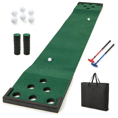 332 cm Golf Puttingmat met 2 Verstelbare Putter & 6 Ballen & 12 Hole-afdekkingen Draagbare Golfmat