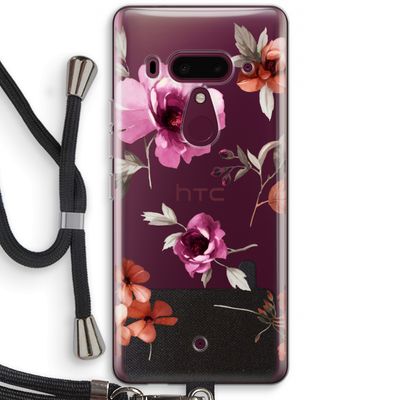 Geschilderde bloemen: HTC U12+ Transparant Hoesje met koord