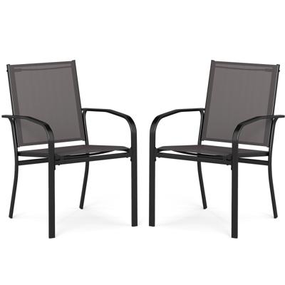 Buiten Eetkamerstoel set met 2 Stoelen Stapelbare Terras Sling Stoelen met Ademende Stof Grijs