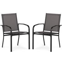 Buiten Eetkamerstoel set met 2 Stoelen Stapelbare Terras Sling Stoelen met Ademende Stof Grijs