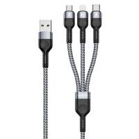 3-in-1 Universele Oplaadkabel - USB-C, Lightning & Micro USB - 1.2 Meter - Gevlochten Nylon