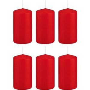 6x Rode cilinderkaarsen/stompkaarsen 5 x 10 cm 23 branduren
