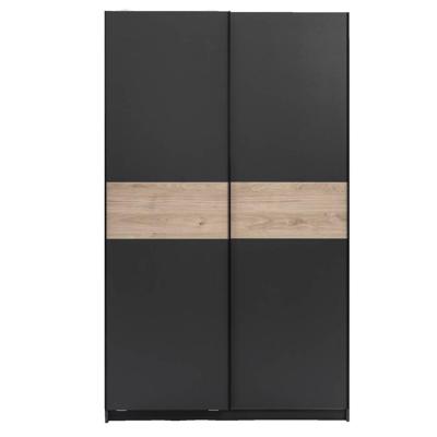 Leen Bakker - Schuifdeurkast Genua - Antraciet/eikenkleur - 204x122x60 Cm - Spaanplaat - Zwart#Grijs - 122.4x204x60.3 Cm