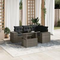 5-delige Loungeset met kussens poly rattan grijs