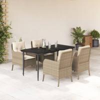 5-delige Tuinset met kussens poly rattan beige